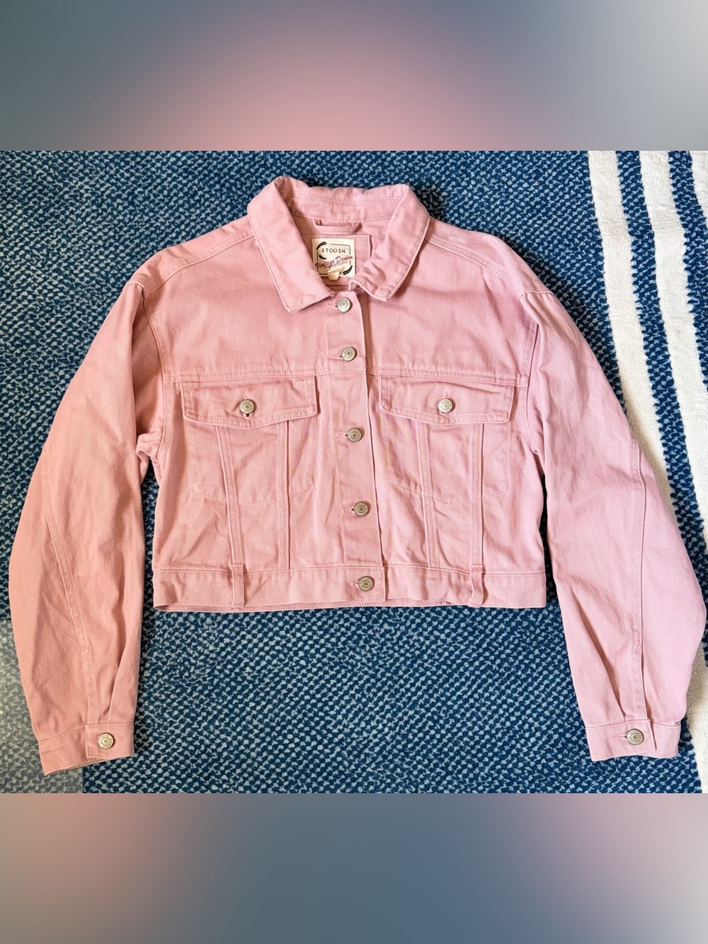 Vintage-Inspired Pink Crop Denim Jacket